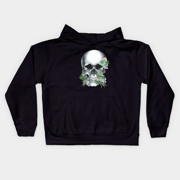 Sugar skull with succulents plants, cool funny cute mask Kids Hoodie by Collagedream